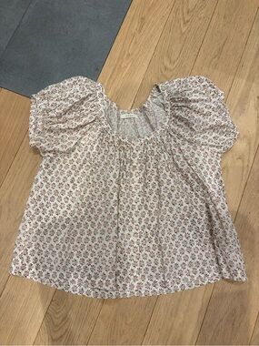 Doen Joyce Cream Floral Puff-Sleeve Button Front Blouse
